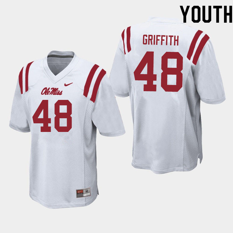 Youth #48 Andrew Griffith Ole Miss Rebels College Football Jerseys Sale-White - Click Image to Close